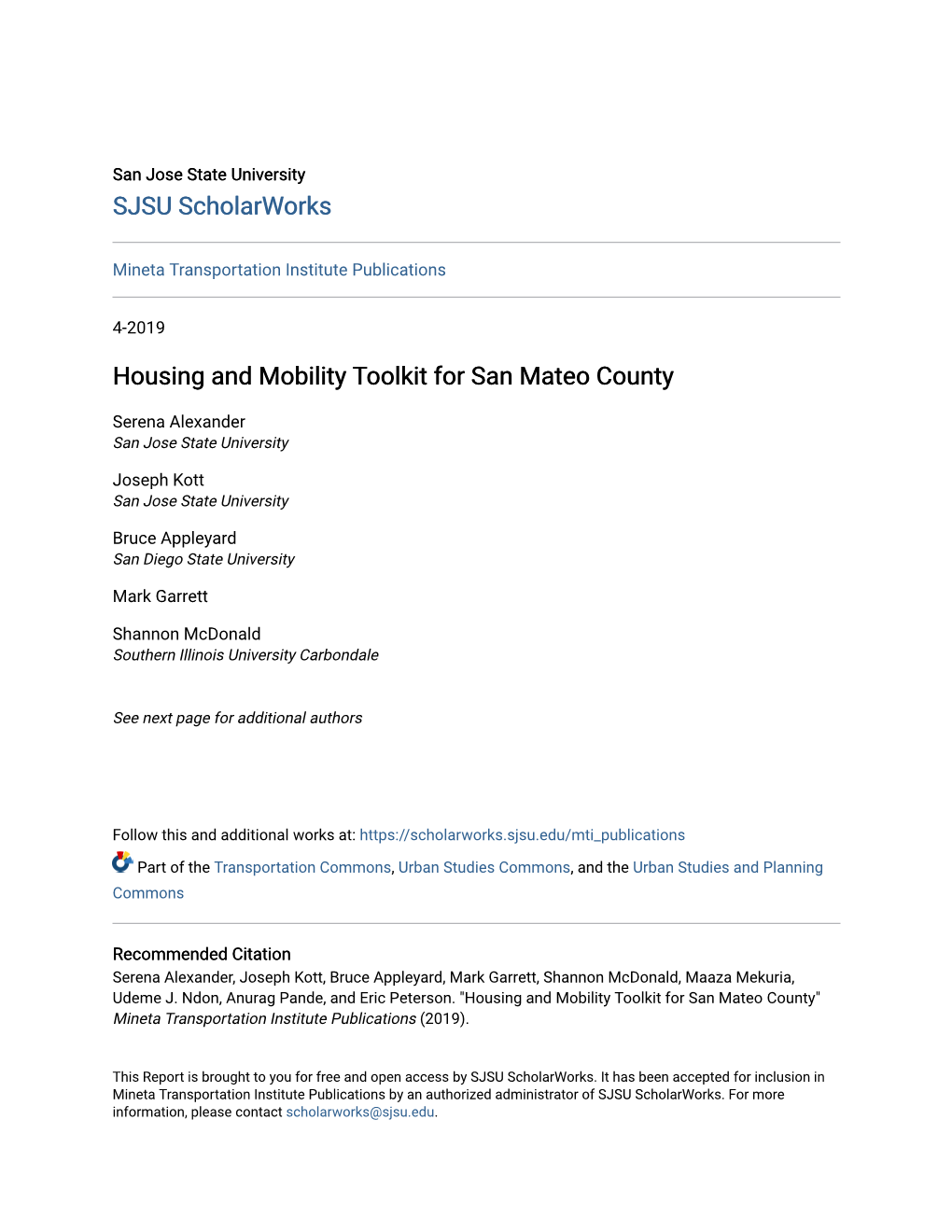 Housing and Mobility Toolkit for San Mateo County