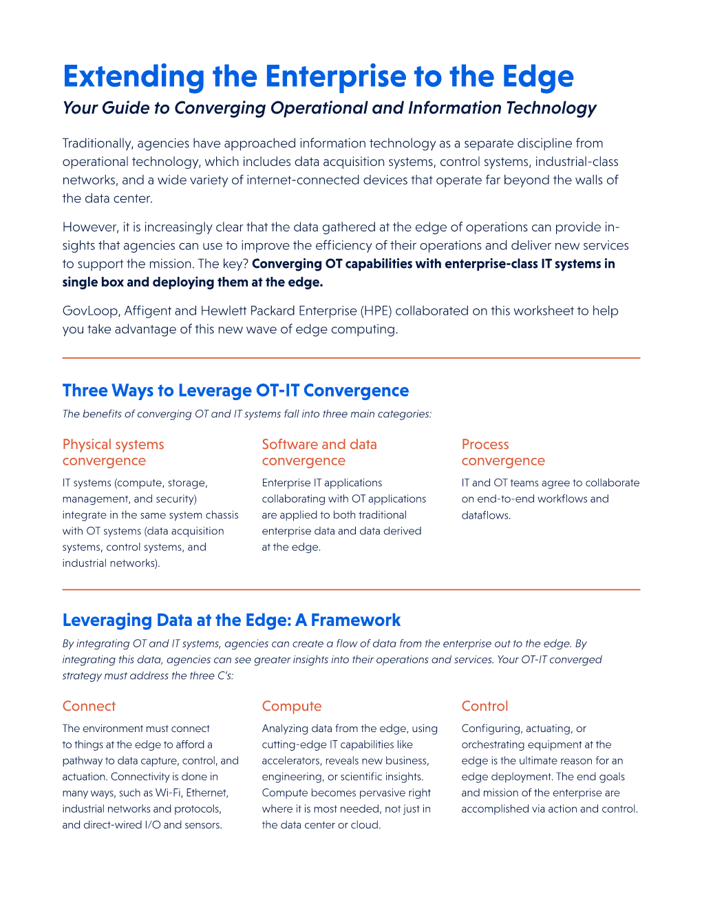 Extending the Enterprise to the Edge Your Guide to Converging Operational and Information Technology