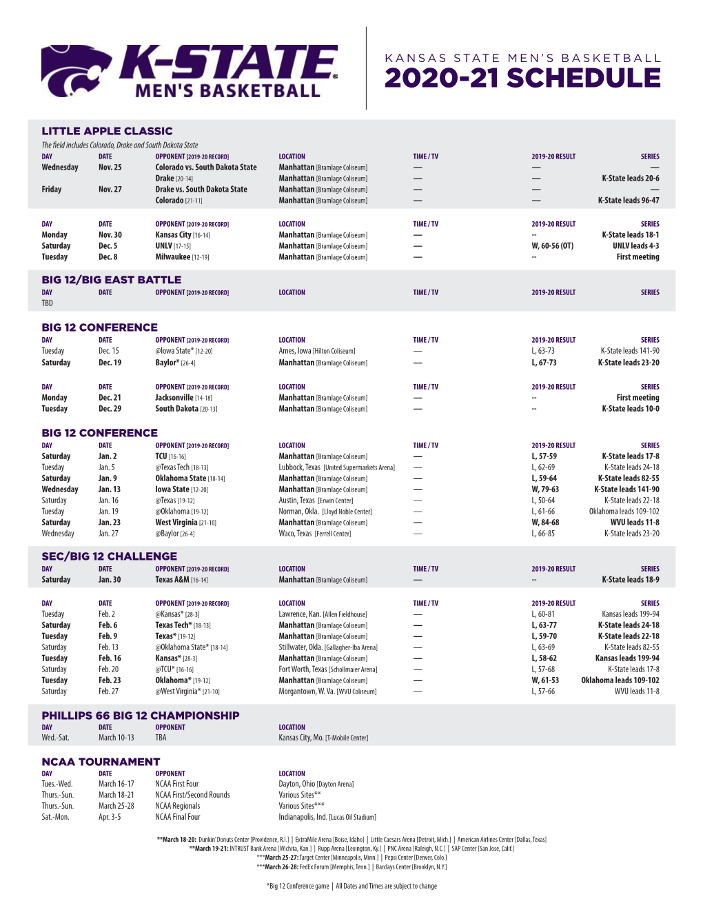 2020-21 Schedule