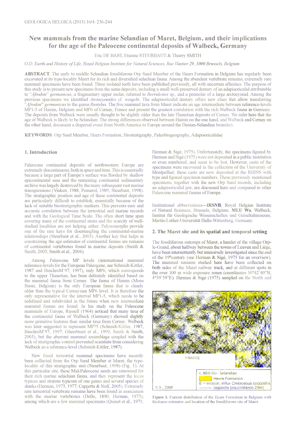 New Mammals from the Marine Selandian of Maret, Belgium, and Their Implications for the Age of the Paleocene Continental Deposits of Walbeek, Germany