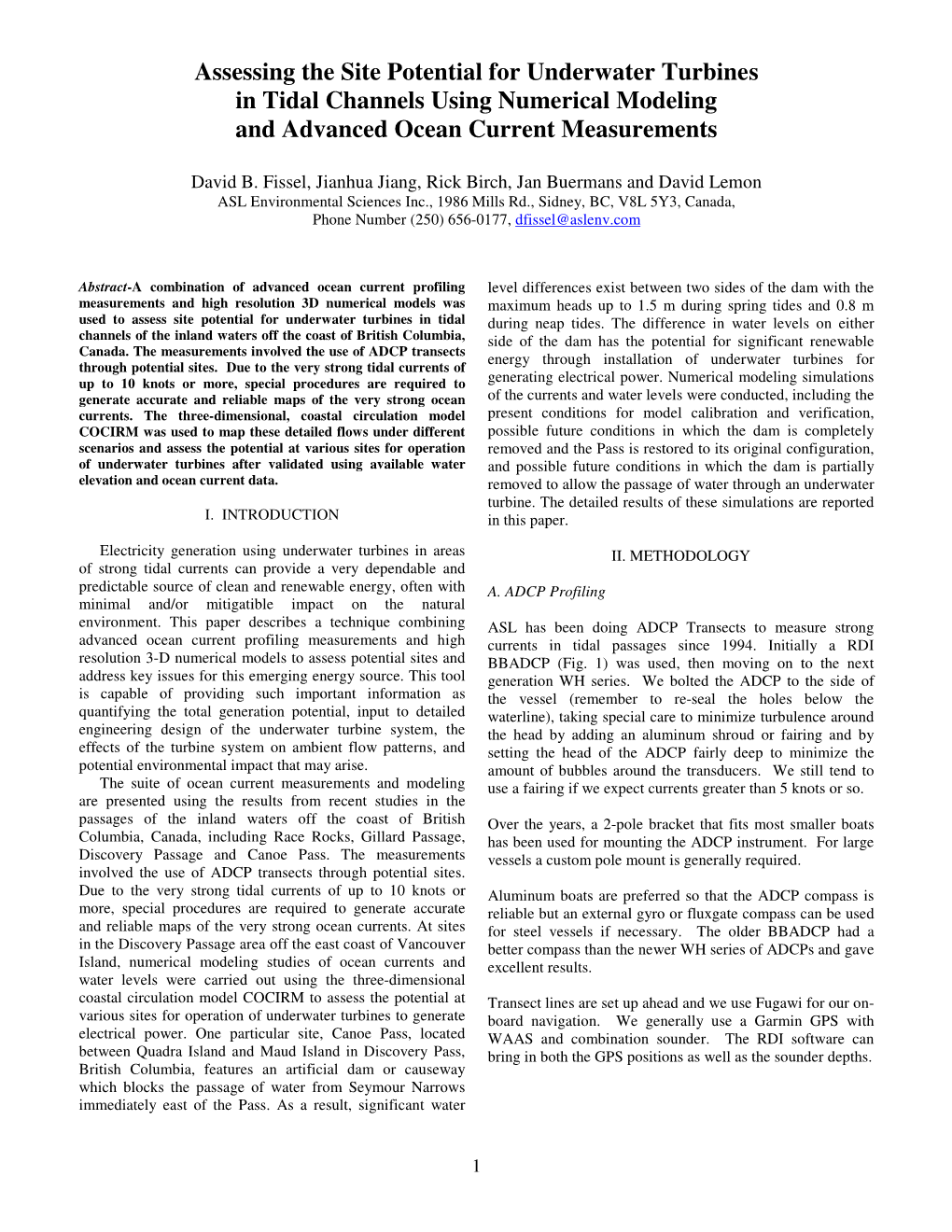 Assessing the Site Potential for Underwater Turbines in Tidal Channels Using Numerical Modeling and Advanced Ocean Current Measurements