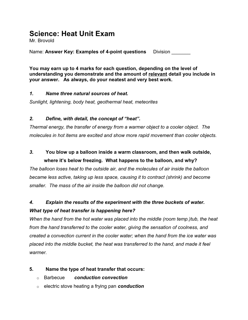 Science: Heat Unit Exam