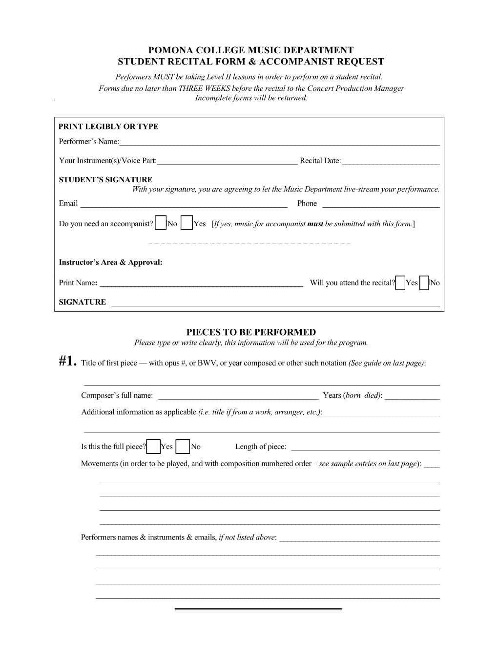 Student Recital/Accompanist Request Form