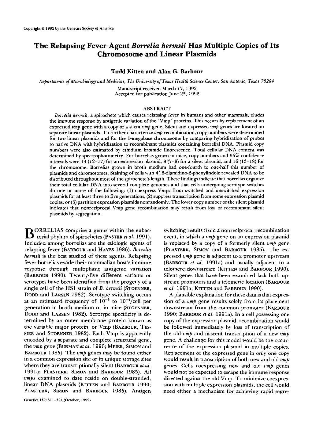 The Relapsing Fever Agent Borrelia Hermsii Has Multiple