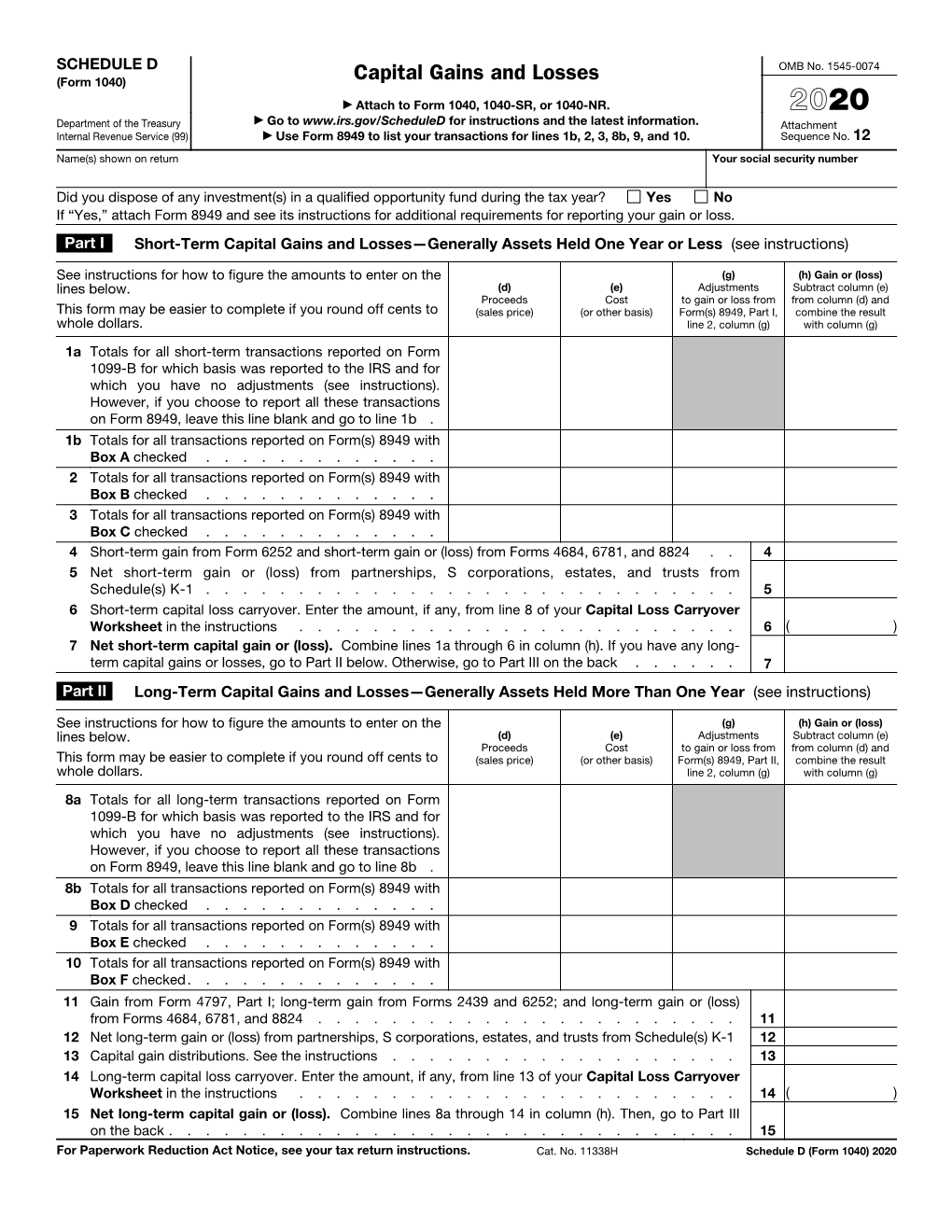 Form 1040) Capital Gains and Losses ▶ Attach to Form 1040, 1040-SR, Or 1040-NR