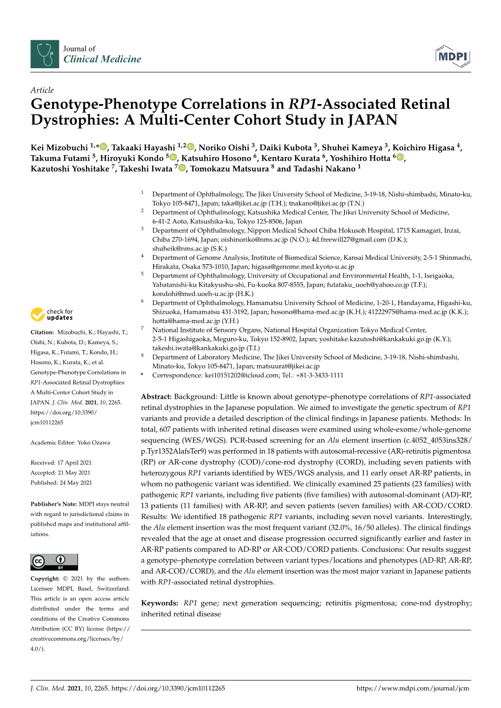 Genotype-Phenotype Correlations in RP1-Associated Retinal Dystrophies: a Multi-Center Cohort Study in JAPAN