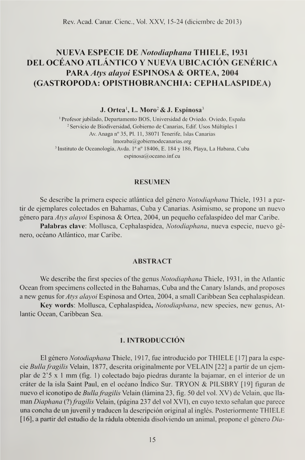 Nueva Especie De Notodiaphana Thiele, 1931 Del Océano Atlántico Y