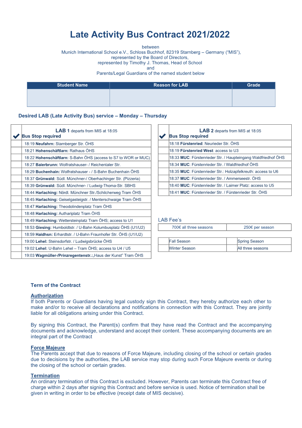 Late Activity Bus Contract 2021/2022