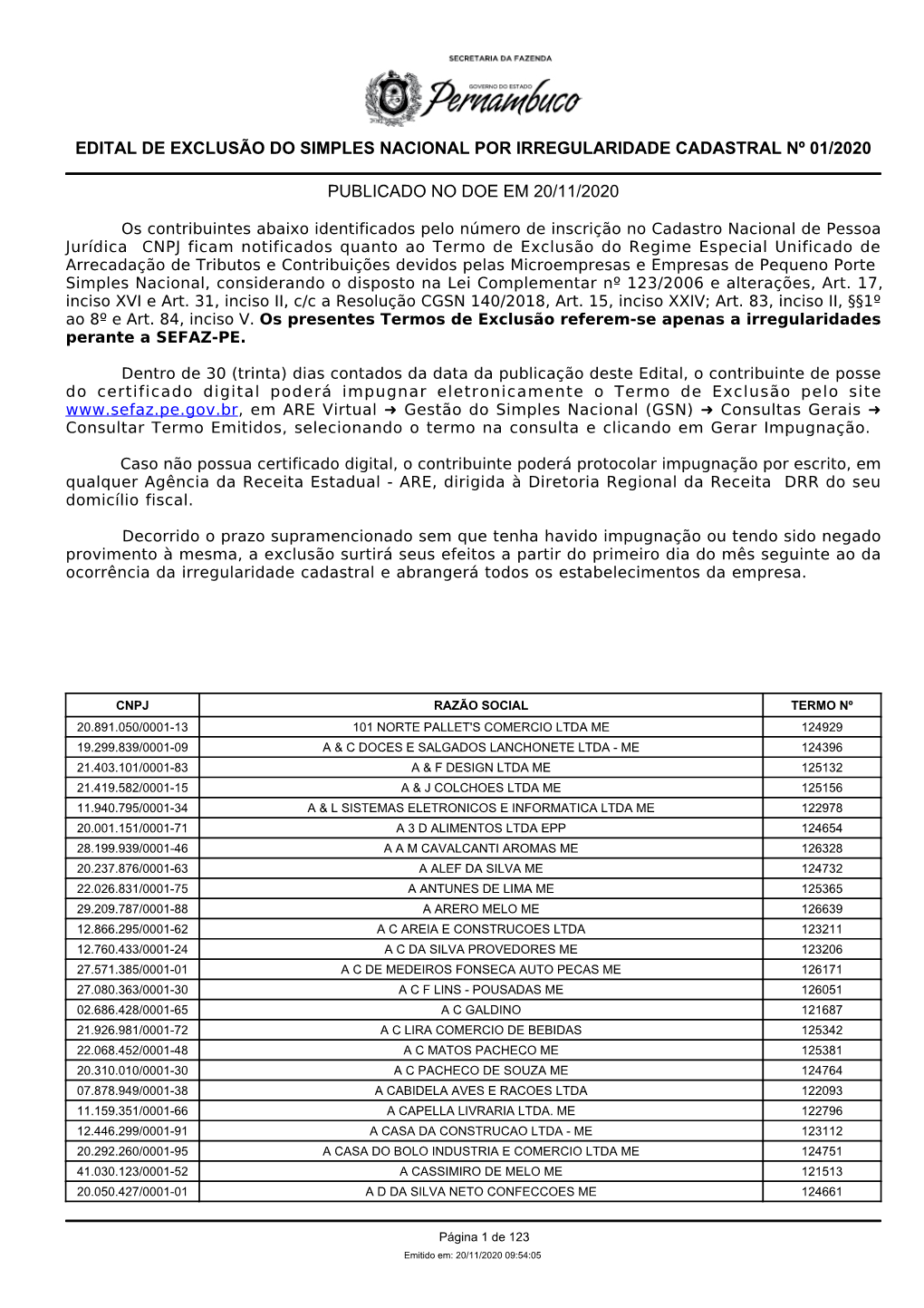 Edital Exclusão Irregularidade Cadastral 1.2020