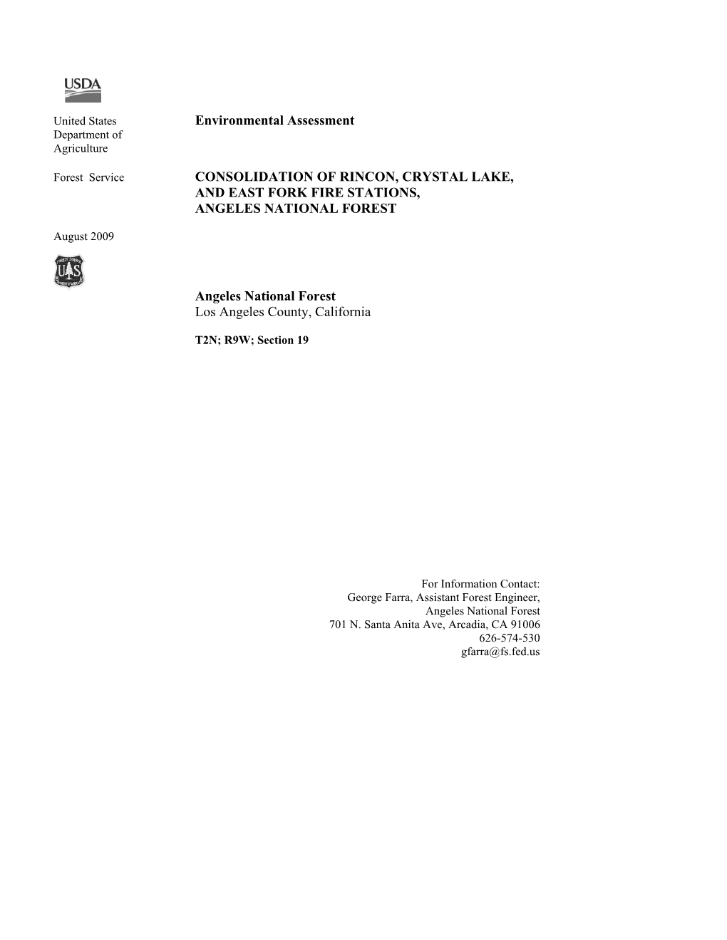 Environmental Assessment Consolidation of Rincon, Crystal Lake, and East Fork Fire Sations