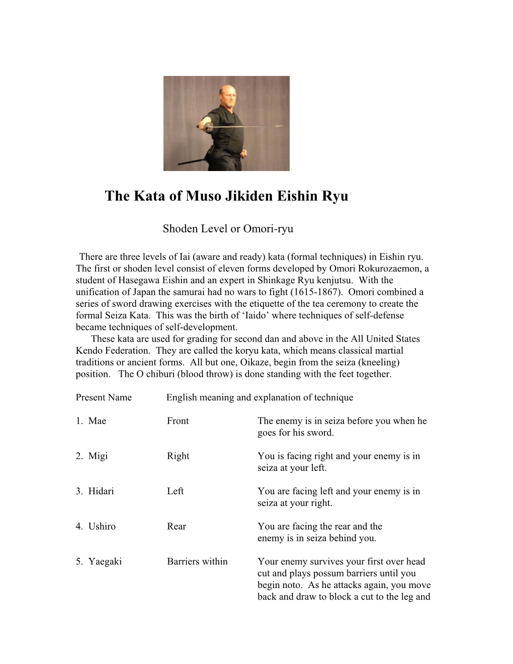 The Kata of Muso Jikiden Eishin Ryu