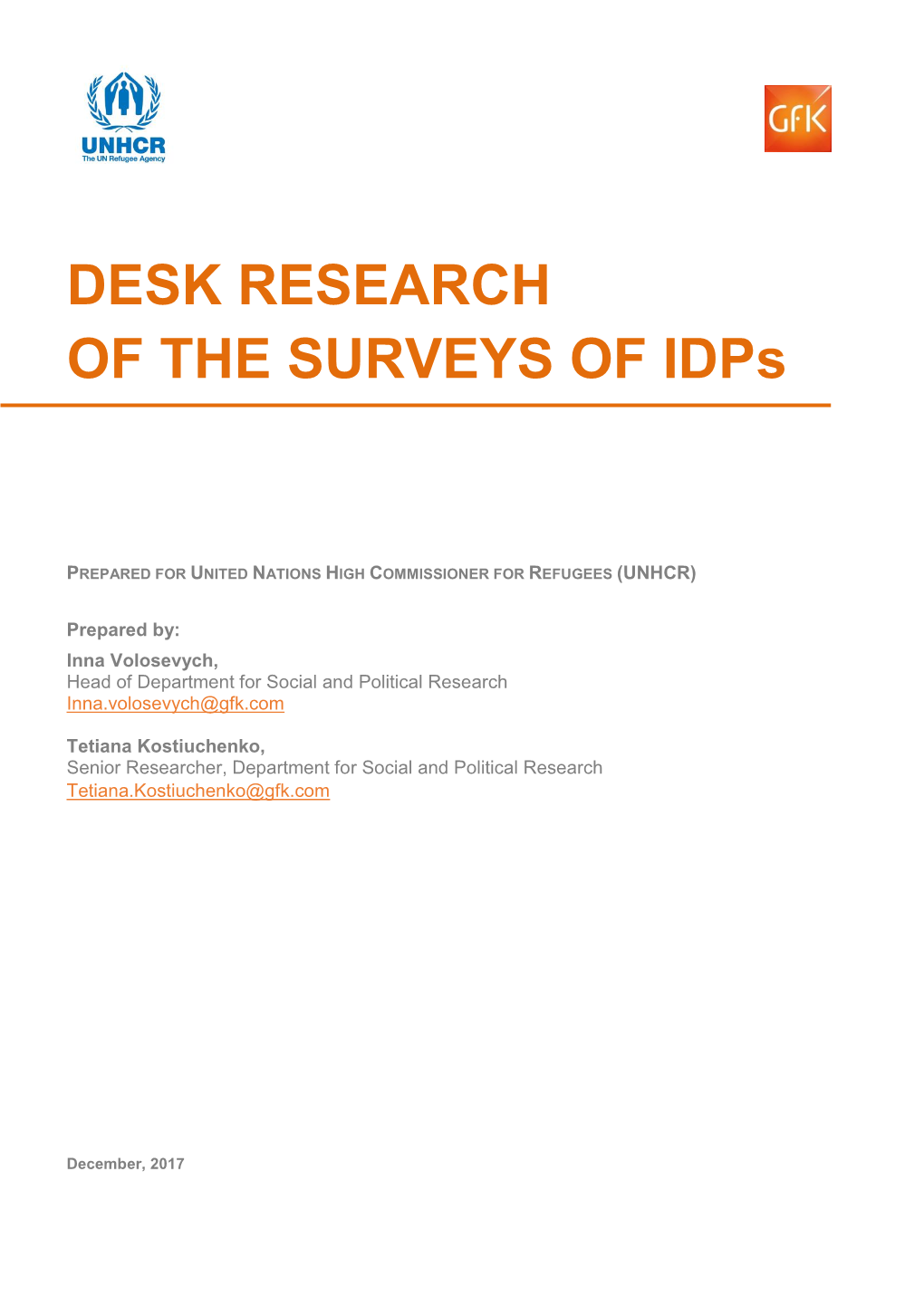 UNHCR/GFK Desk Research of the Surveys of Idps