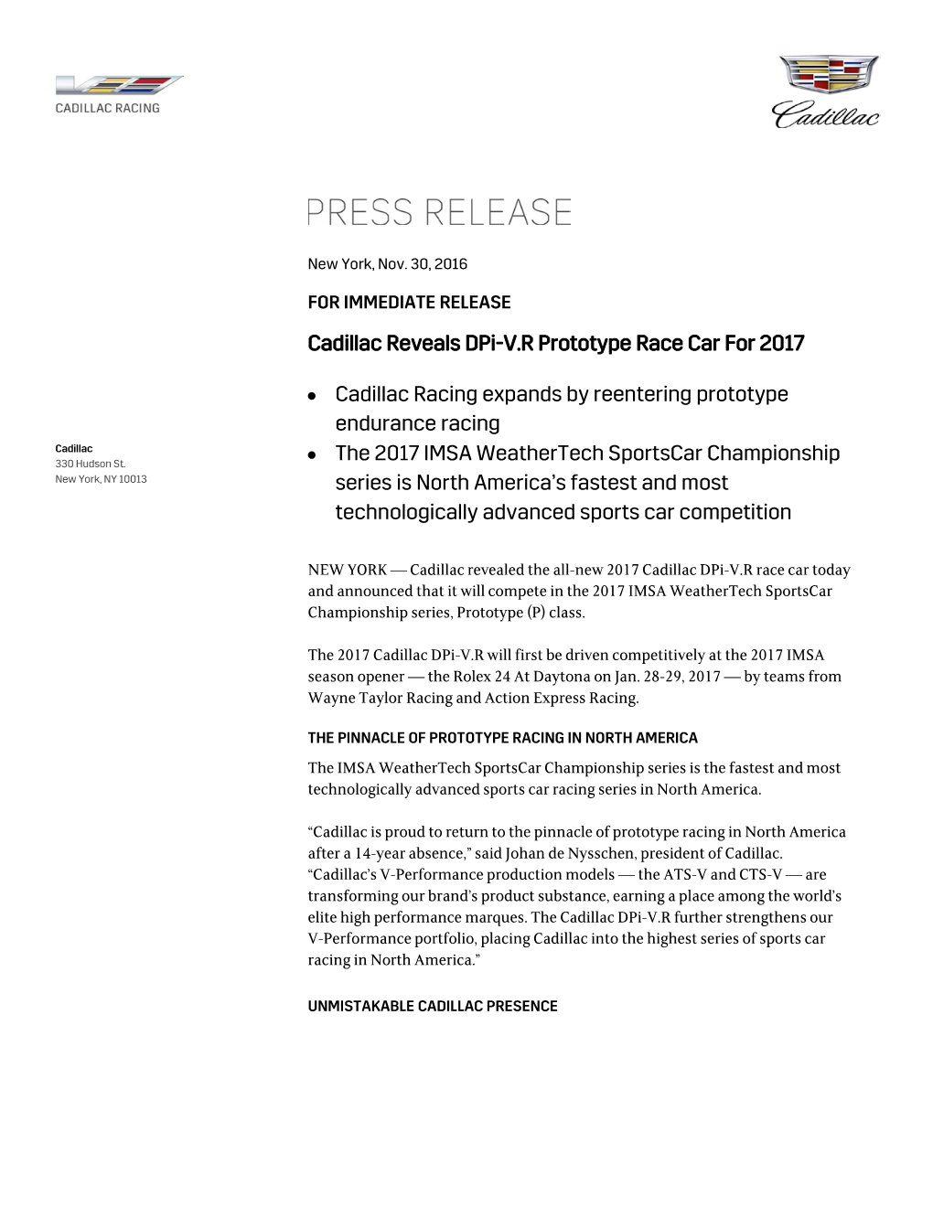 Cadillac Reveals Dpi-V.R Prototype Race Car for 2017 • Cadillac