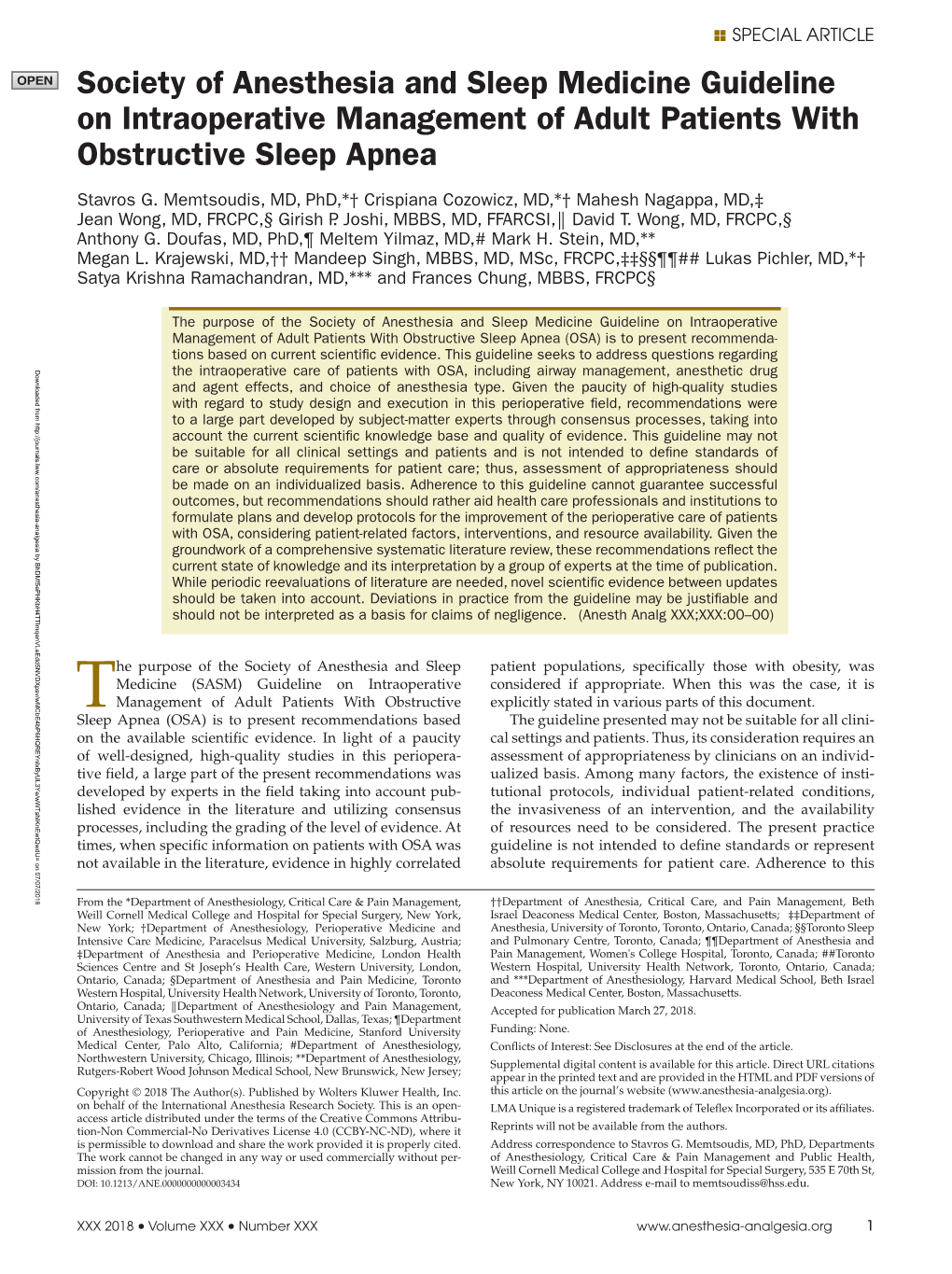 Society of Anesthesia and Sleep Medicine Guideline On