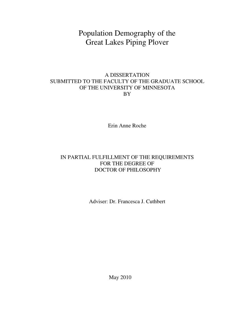 Population Demography of the Great Lakes Piping Plover