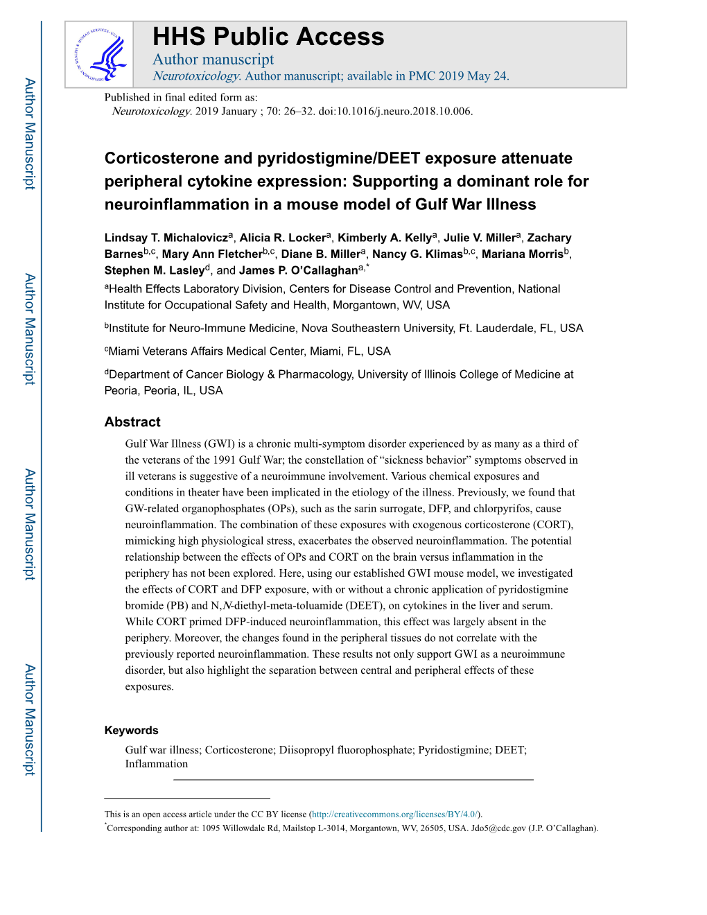 Corticosterone and Pyridostigmine/DEET Exposure