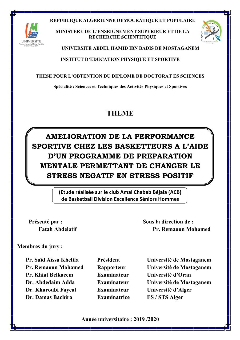 Theme Amelioration De La Performance Sportive Chez