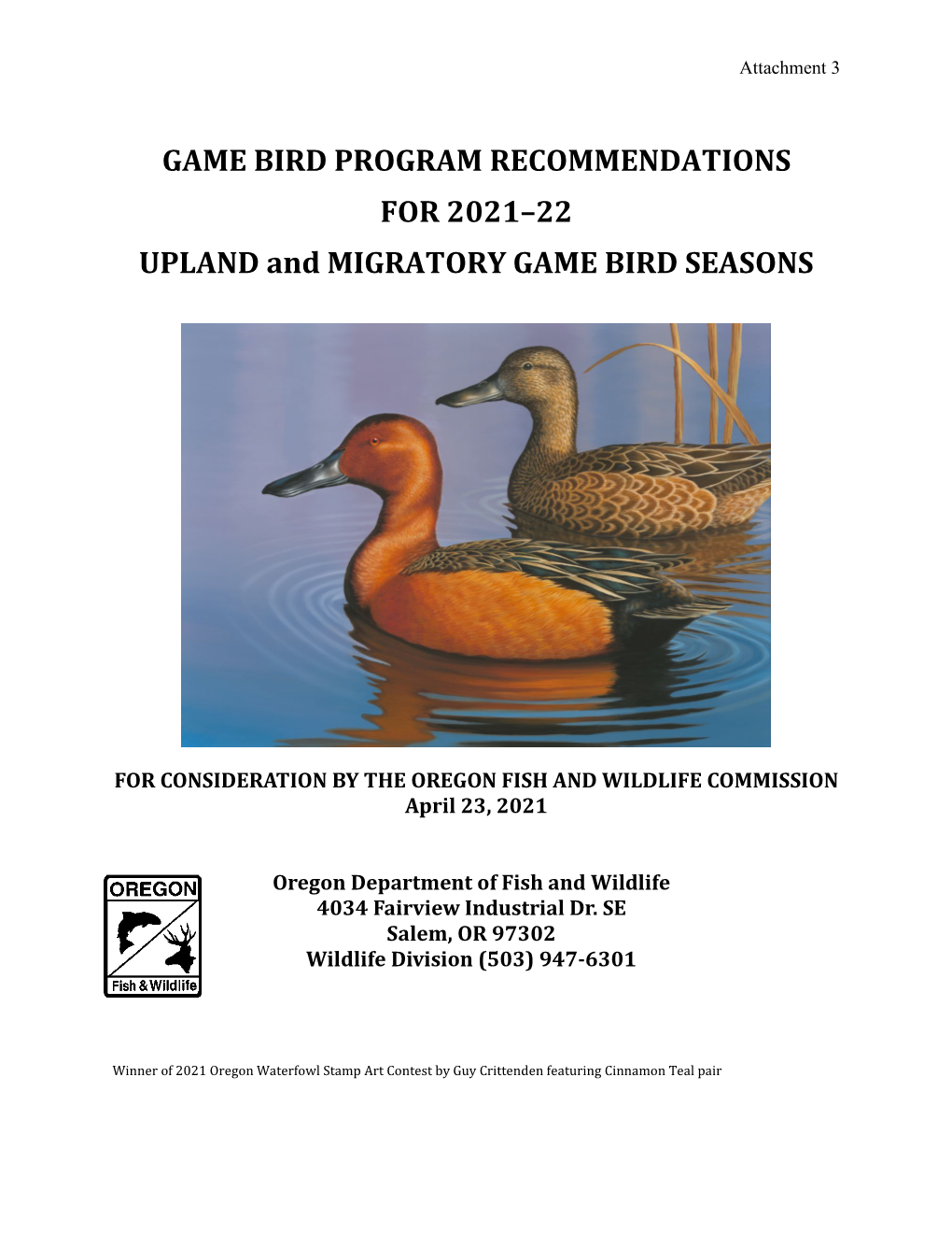 Attachment 3 Game Bird Program Staff Summary