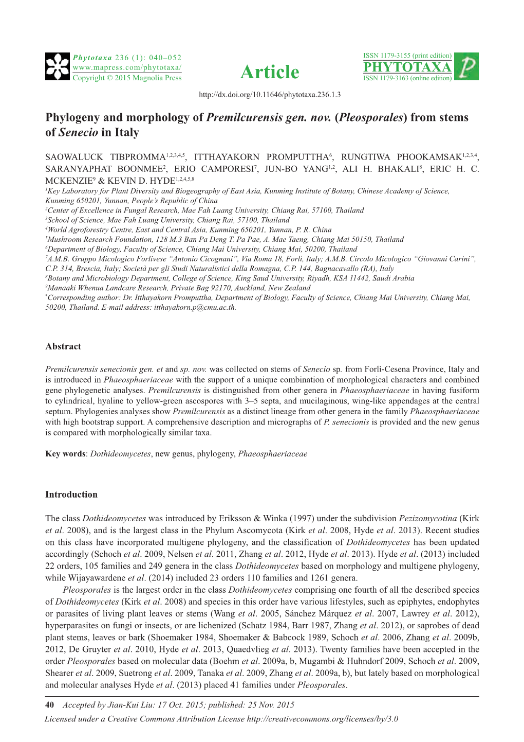 Phylogeny and Morphology of Premilcurensis Gen