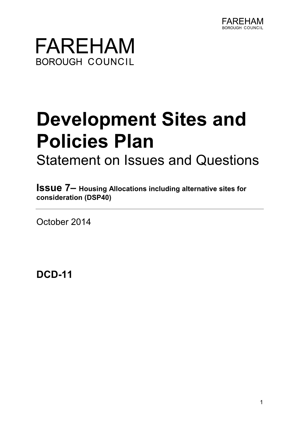 Development Sites and Policies Plan Statement on Issues and Questions