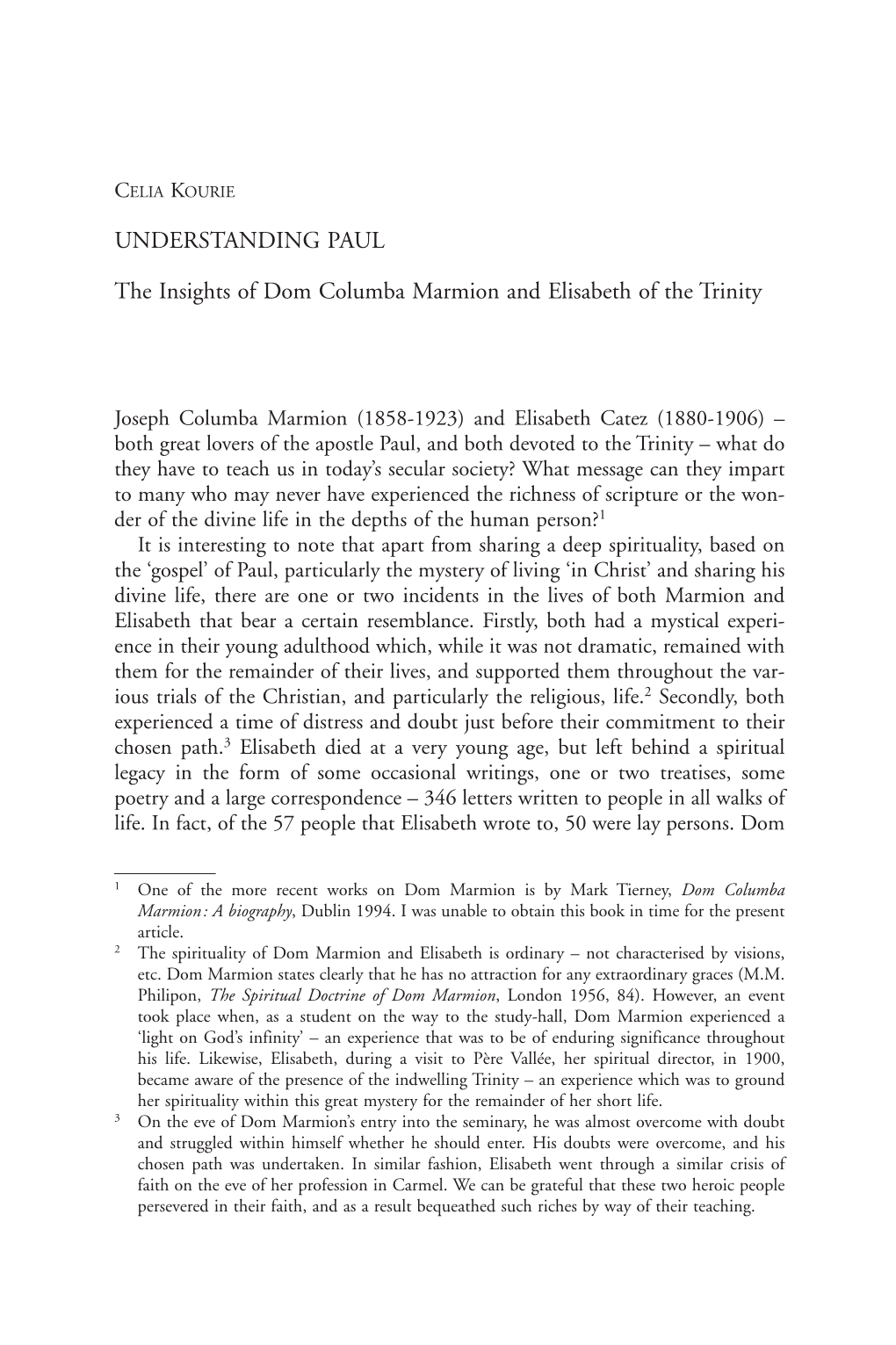 UNDERSTANDING PAUL the Insights of Dom Columba Marmion and Elisabeth of the Trinity