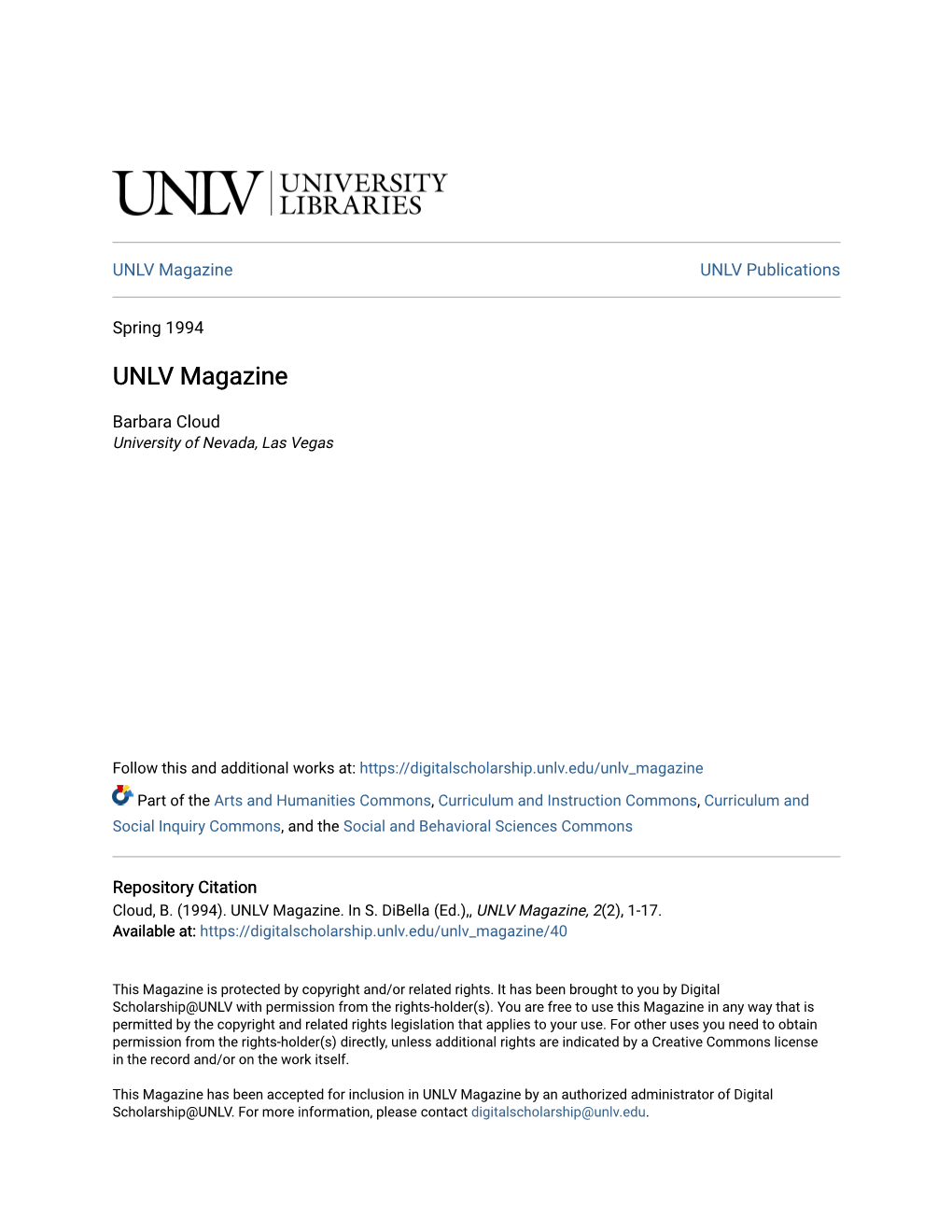 UNLV Magazine UNLV Publications