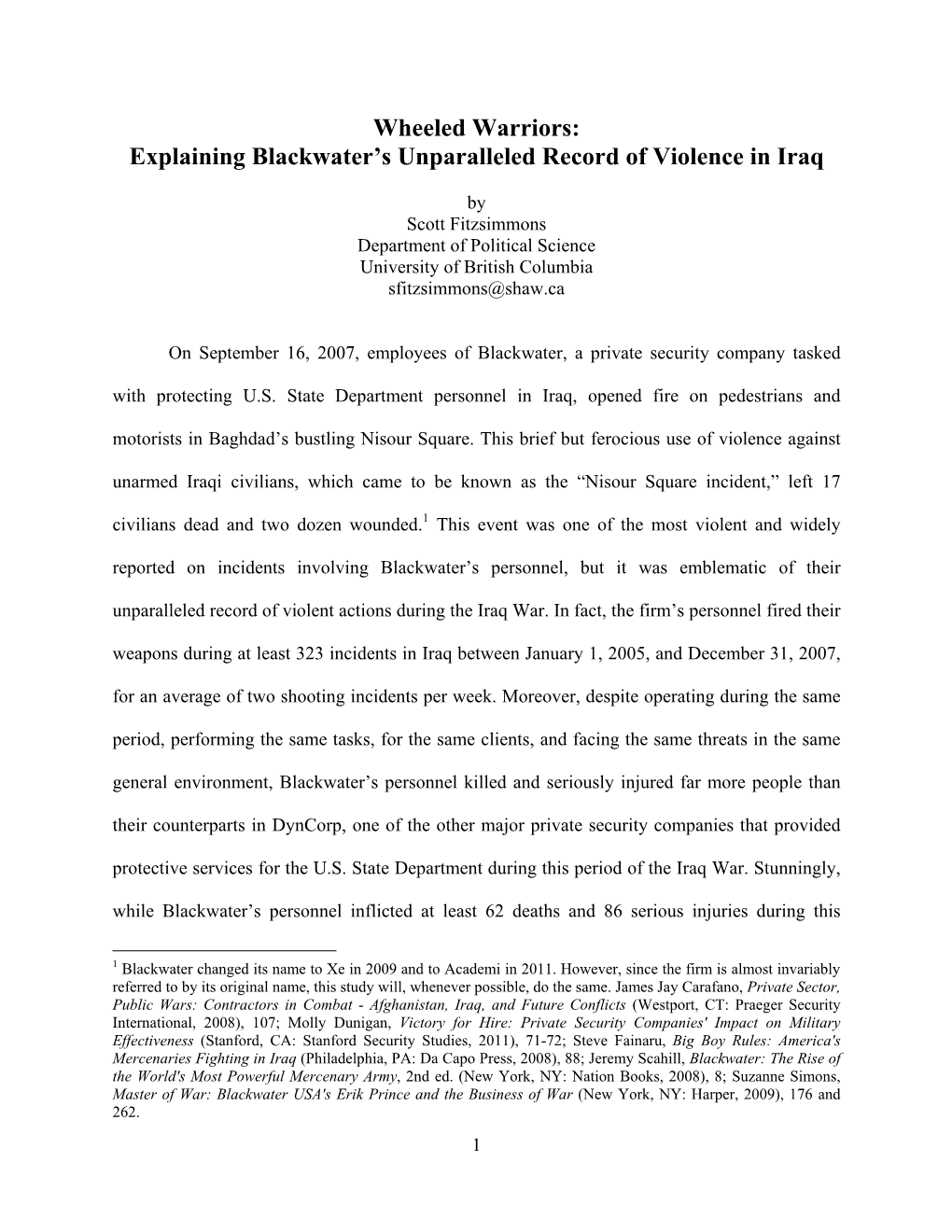 Explaining Blackwater's Unparalleled Record of Violence in Iraq