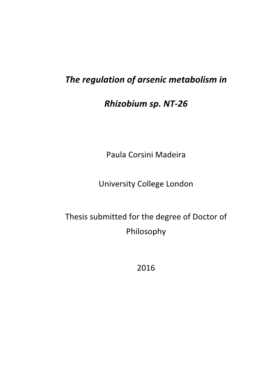 The Regulation of Arsenic Metabolism in Rhizobium Sp. NT-26