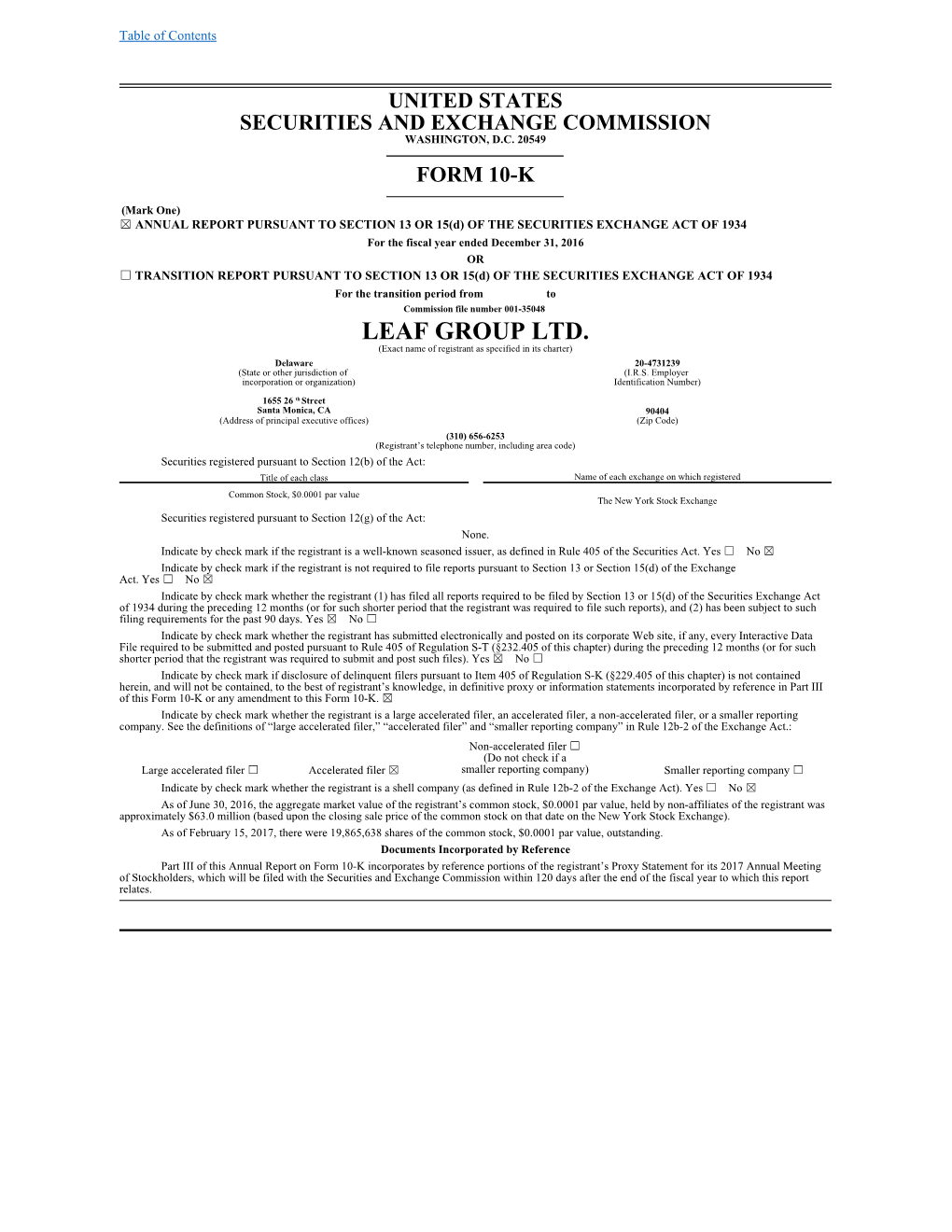LEAF GROUP LTD. (Exact Name of Registrant As Specified in Its Charter)