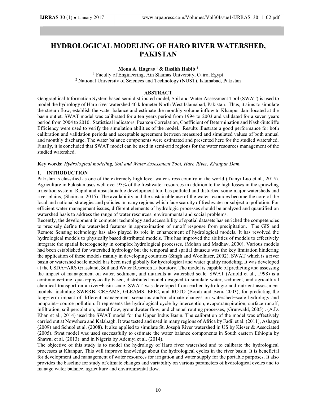 Hydrological Modeling of Haro River Watershed, Pakistan