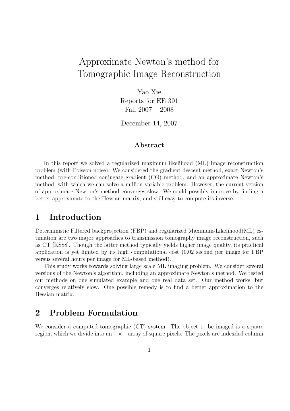 Approximate Newton's Method for Tomographic Image Reconstruction