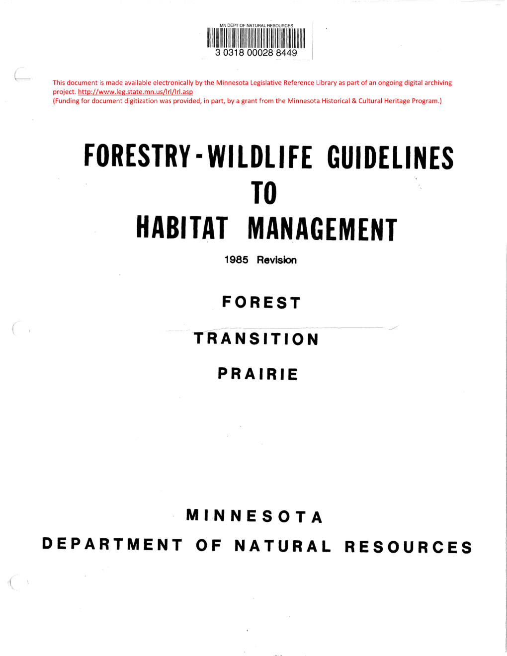 Forestry· Wildlife Guidelines to Habitat Management