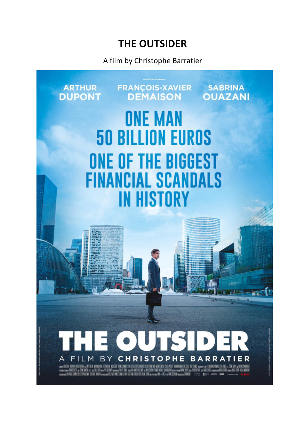 THE OUTSIDER a Film by Christophe Barratier