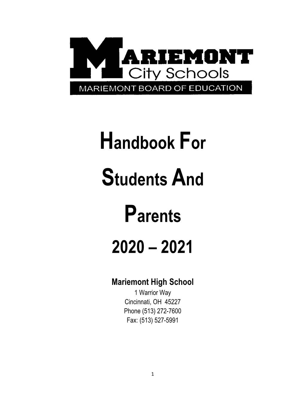 Handbook for Students and Parents 2020 – 2021