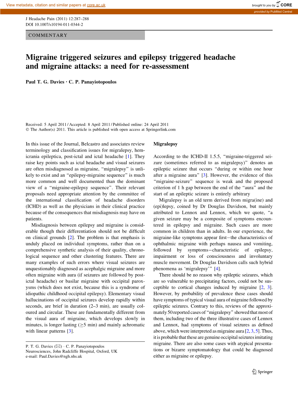 Migraine Triggered Seizures and Epilepsy Triggered Headache and Migraine Attacks: a Need for Re-Assessment