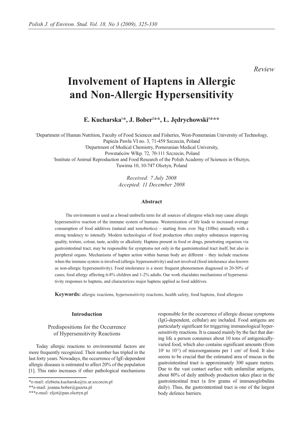 Involvement of Haptens in Allergic and Non-Allergic Hypersensitivity