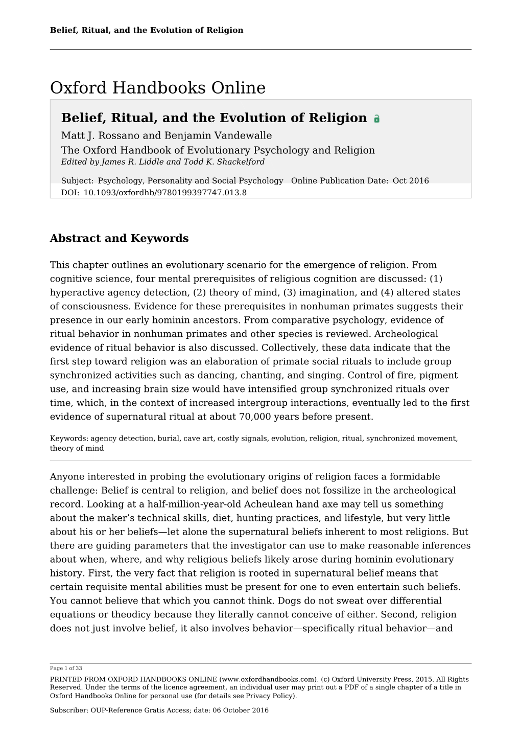 Belief, Ritual, and the Evolution of Religion