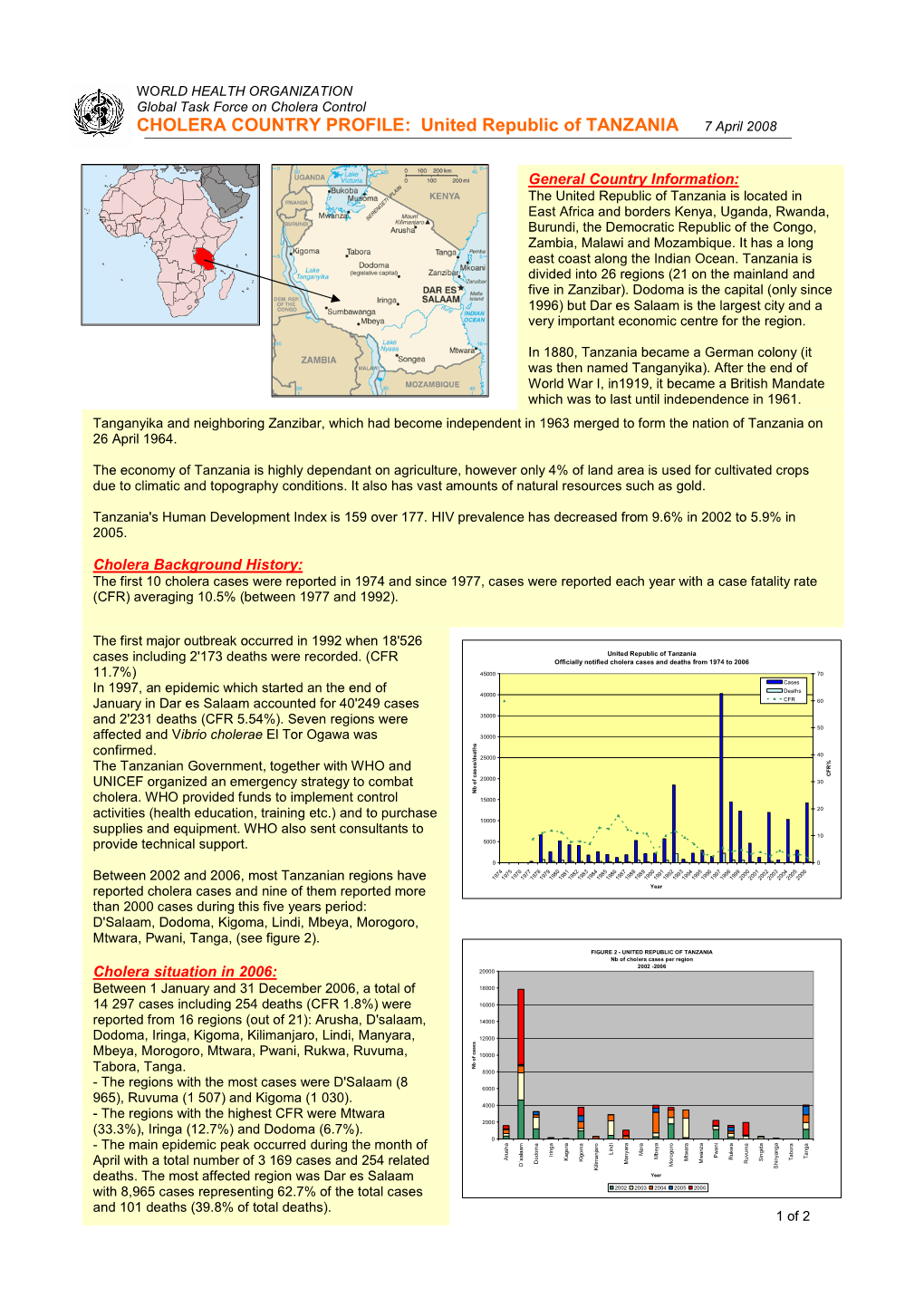 CHOLERA COUNTRY PROFILE: United Republic of TANZANIA 7 April 2008