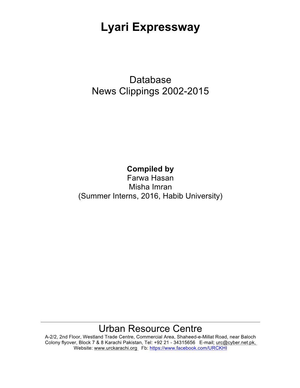 Lyari Expressway Database