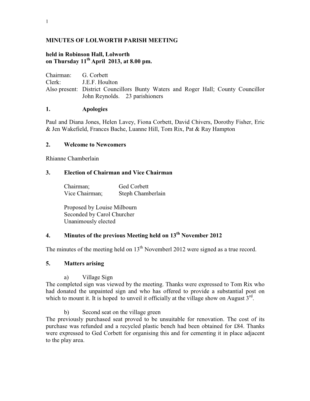 Notice of an Extraordinary Meeting of the Lolworth Village Meeting