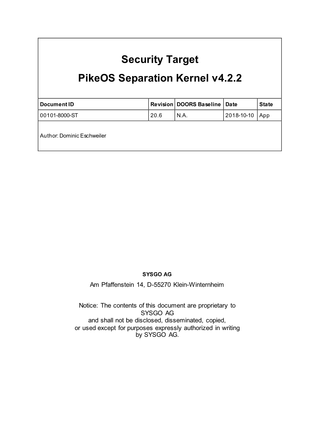 Security Target Pikeos Separation Kernel V4.2.2