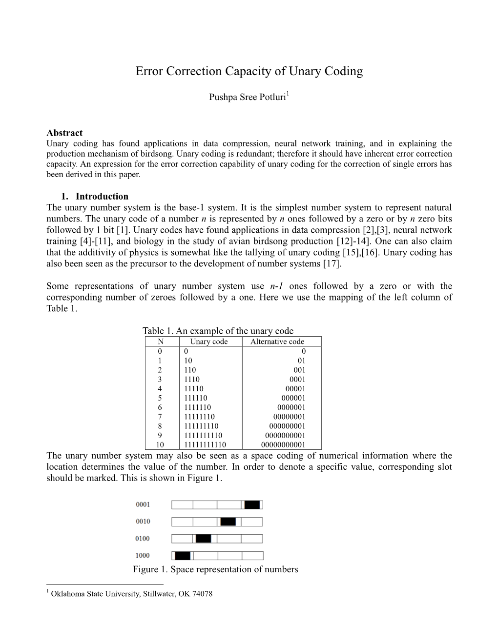 Error Correction Capacity of Unary Coding