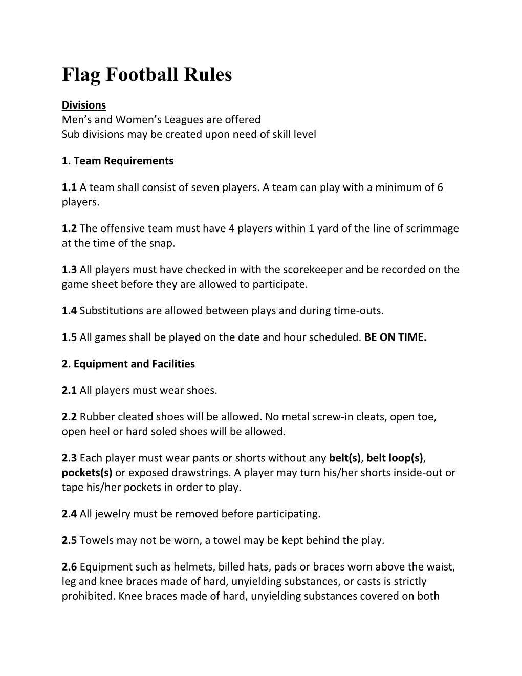 Flag Football Rules