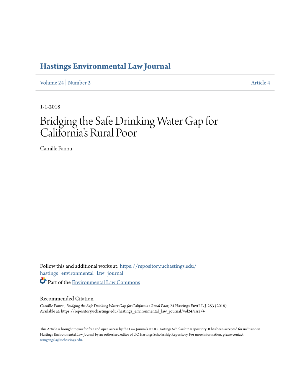 Bridging the Safe Drinking Water Gap for California's Rural Poor