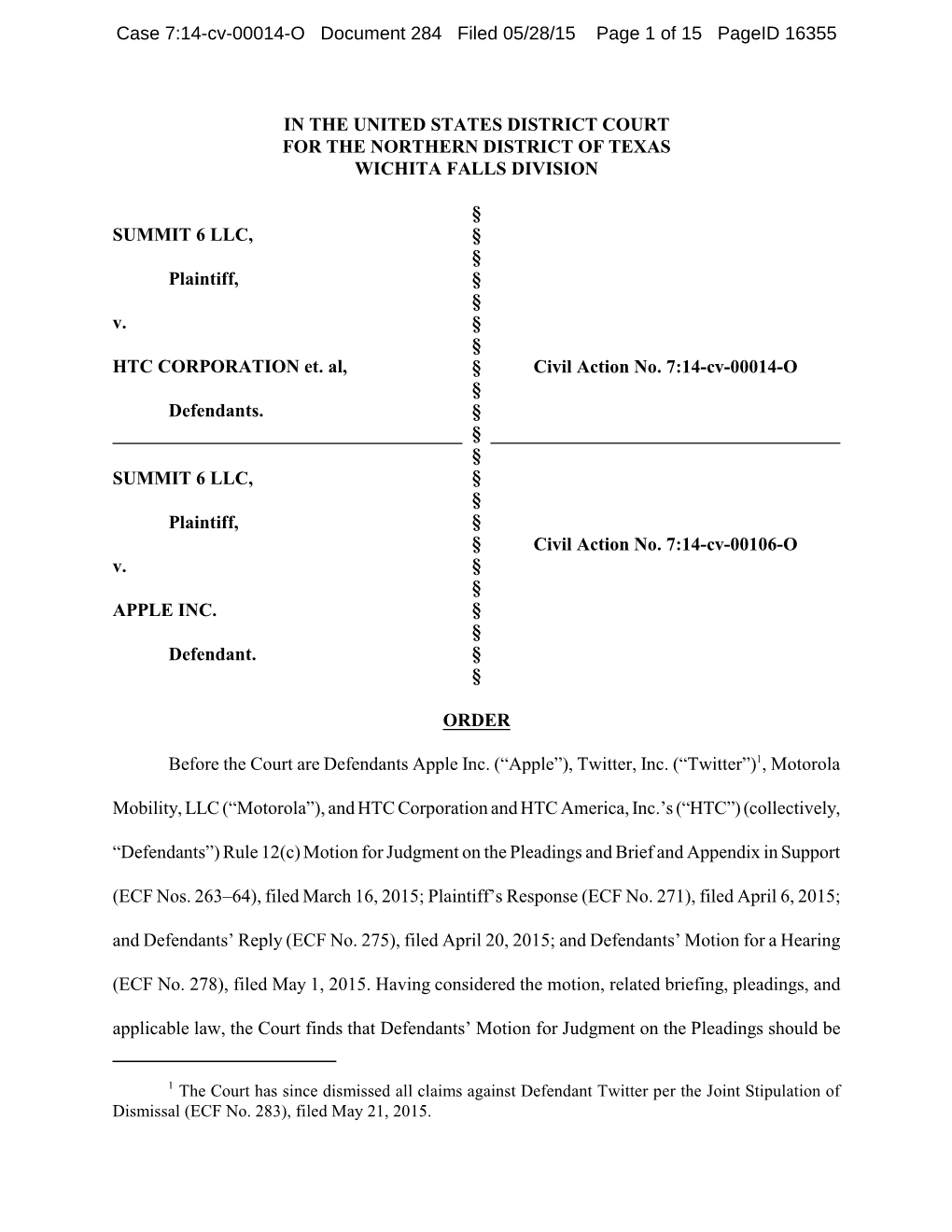 In the United States District Court for the Northern District of Texas Wichita Falls Division