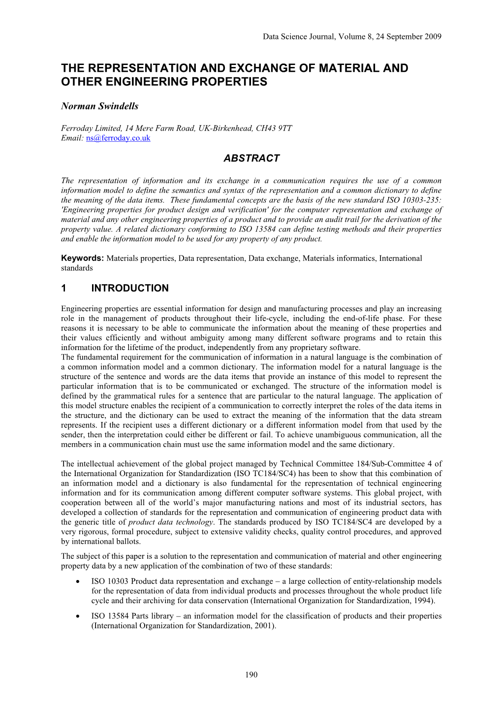 The Representation and Exchange of Material and Other Engineering Properties