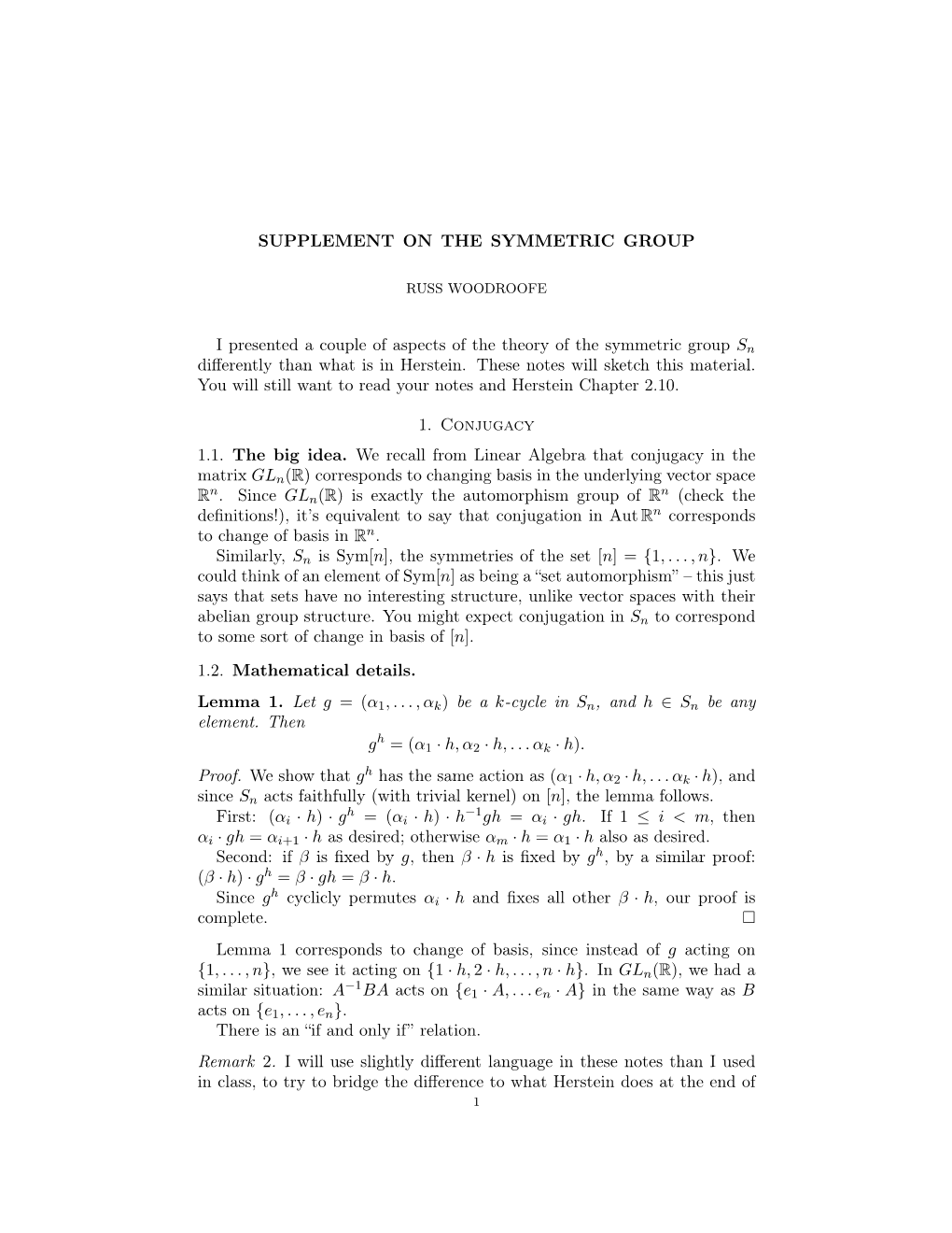 Supplement on the Symmetric Group