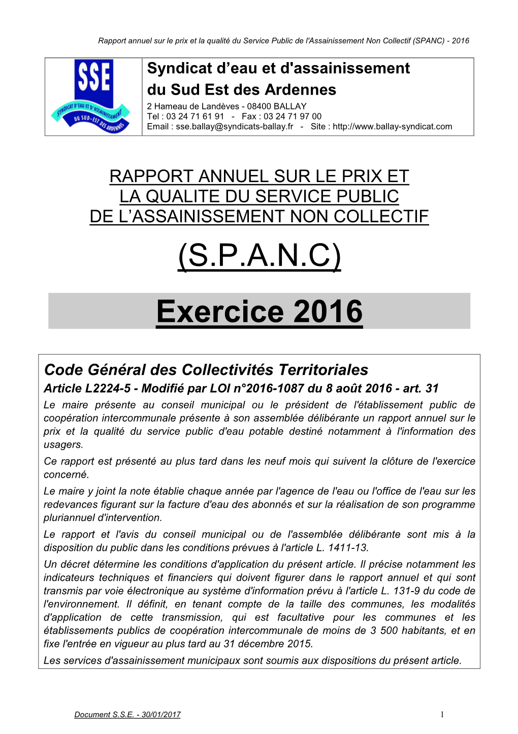 2016 Rapport Annuel Prix Qualité Du Service