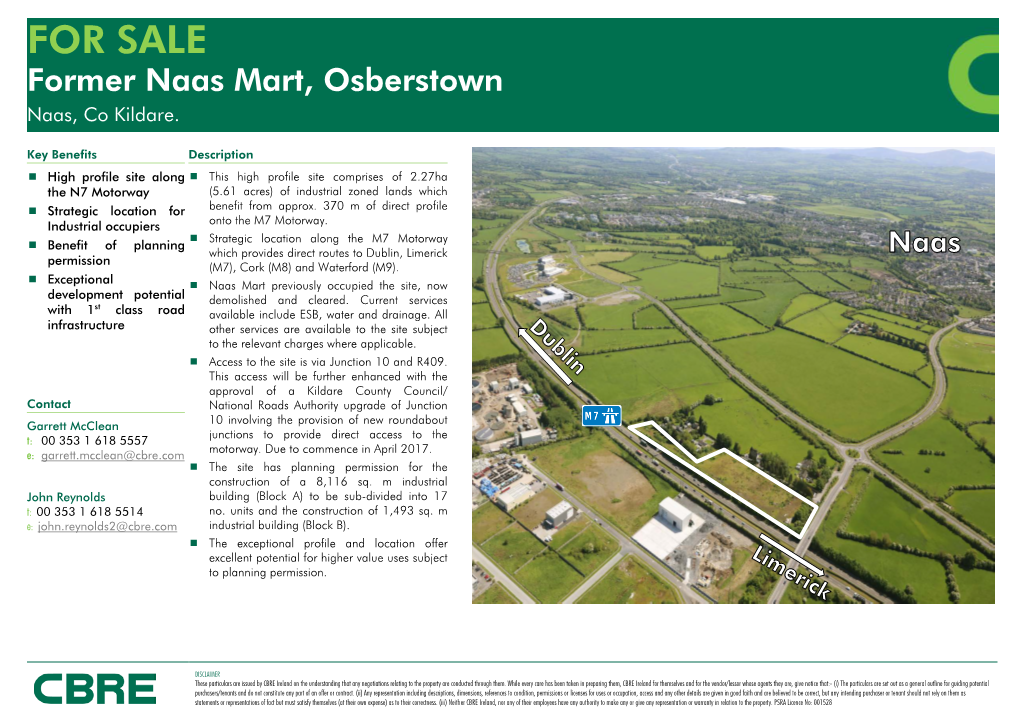 FOR SALE Former Naas Mart, Osberstown