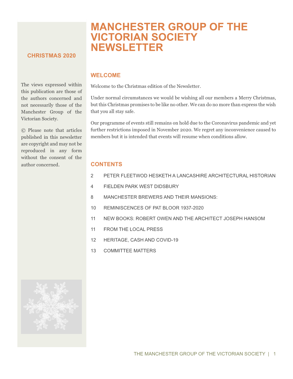 Manchester Group of the Victorian Society Newsletter Christmas 2020